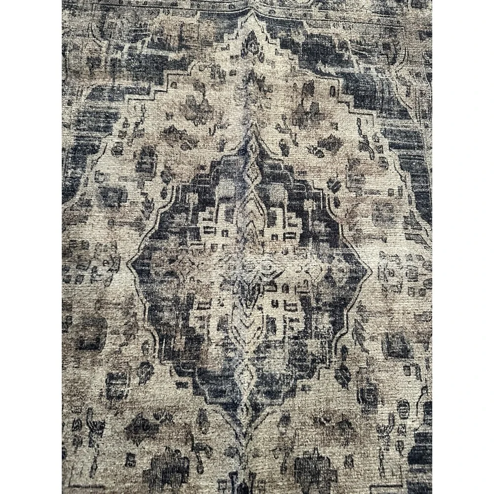 Machine Washable Rug 2'X3' Gloria GLR88 Blue Brown Cream Faded-Look